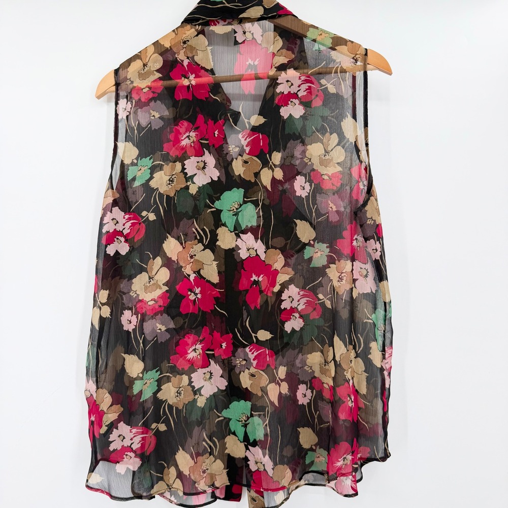 Lauren Ralph Lauren Size 16 Floral Sheer Ruffle Blouse Sleeveless Romantic